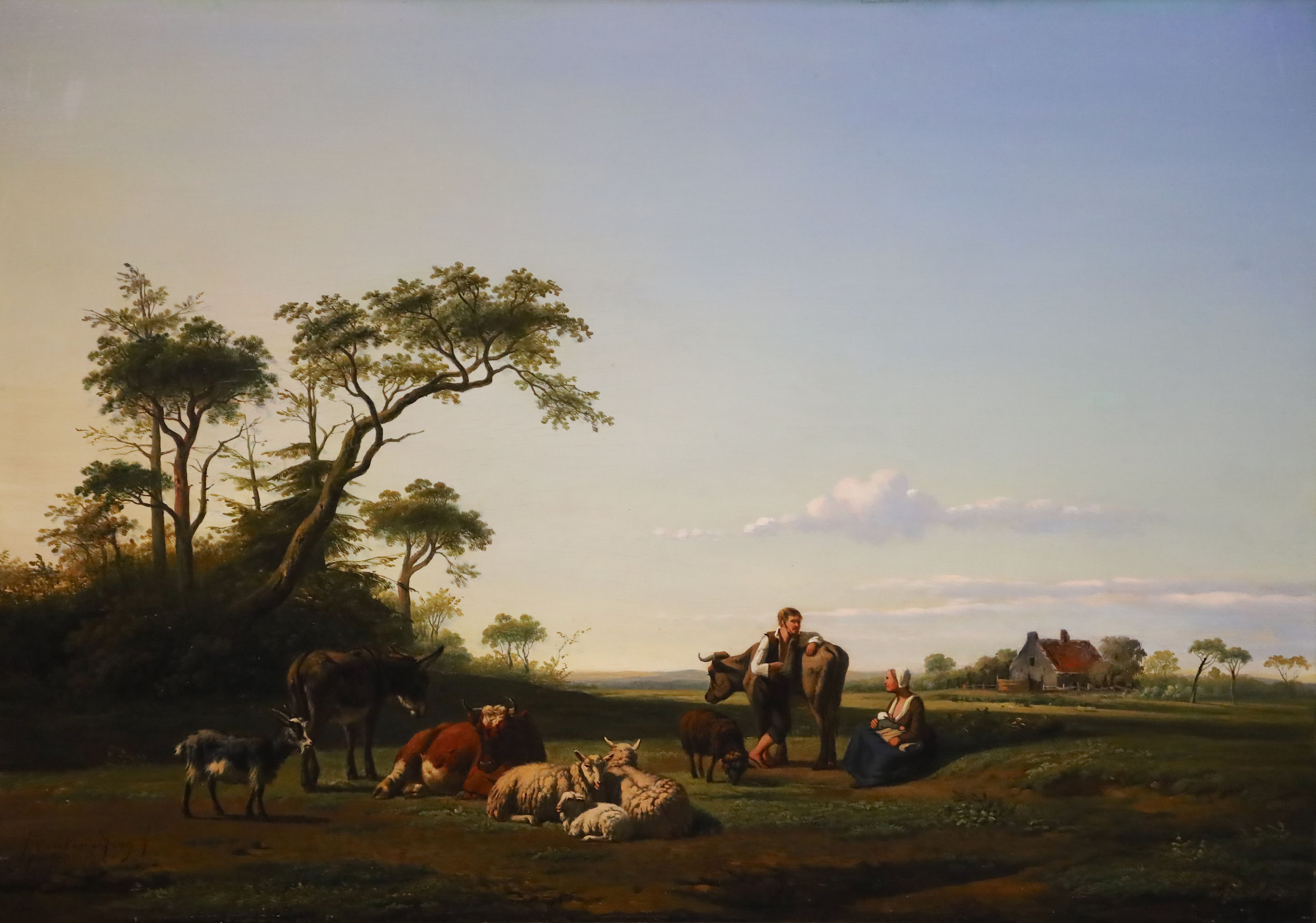 Simon van den Berg (Dutch, 1812-1891) and Christiaan Immerzeel (Dutch, 1808-1886) Open landscape with figures, sheep, a cow, donkey and